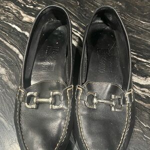 Salvatore Ferragamo Black Horsebit Leather Driving Moccasins size 7.5 Gancini